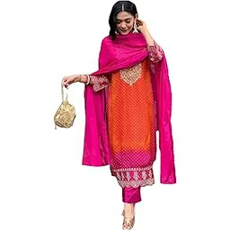 gosriki Women's Rayon Blend Straight Embroidered Kurta with Pant & Dupatta-picture-37