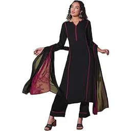 gosriki Women's Rayon Viscose Straight Solid Kurta with Pant & Dupatta-picture-36