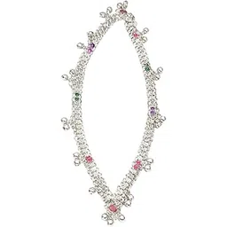 Gota Chandi Anklet for Women with Ghungroo Beads Multicolor Stone Detailing Traditional Foot Pair Jewellery (52 Grams)-picture-29