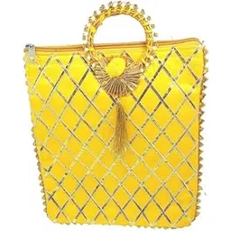 Gota Patti Potli Purse. Hand Bag with Zipper, Churi Handal And Beautiful Tussel Potli Bags for Return Gifts, Potli Pouches for Baby Shower, Potli Bags for Gifting Pack of 1 Available In Random Color-picture-21
