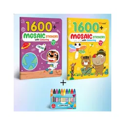 gowoo 1600 MOSAIC STICKERS WITH COLOURING - BOOK 3 & 4 with  10 WAX CRAYONS |Combo of 2 | Mosaic Marvels: Creative Adventures Combo-picture-19
