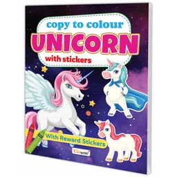 Gowoo Copy to Colour Unicorn with Stickers book for kids Copy and colouring book, Children's book of colouring, Coloring adventure for children with Stickers- English-picture-17