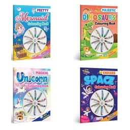 gowoo Magical Unicorn Colouring Book, Endless Space Colouring Book , Pretty Mermaid Colouring Book & Majestic Dinosaur Colouring Book With Crayons|Combo of 4 | Whimsical Colouring Quartet-picture-28