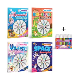 gowoo Magical Unicorn Colouring Book , Endless Space Colouring Book , Pretty Mermaid Colouring Book , Majestic Dinosaur Colouring Book With Crayons and 12 WATER COLOUR SKETCH PEN |Combo of 4 |Mystical Coloring Odyssey-picture-27