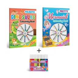 gowoo Pretty Mermaid Colouring Book , Majestic Dinosaur Colouring Book With Crayons & 12 WATER COLOUR SKETCH PEN |Combo of 2 | Enchanting Duo Delight-picture-25