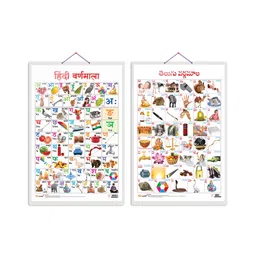 GOWOO Set of 2 Hindi Varnamala and Telugu Alphabet Telugu Early Learning Educational Charts Non-Tearable and Waterproof Double-Sided Laminated - Multicolour-picture-28