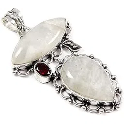 goyal crafts Goyal Craft Women Rainbow Moonstone Natural Gemstone 2.5" Silver Plated Pendant Jewellery GPBZ30-picture-23