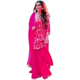 gpnti Women Rani Gold Printed Kurta and Sharara Set with Dupatta-picture-32