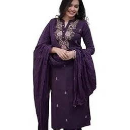 gr74 fashion Women's Purple Embroidered Cotton Kurti with Palazzo and Dupatta Set, Ethnic Indian Wear, Floral Design-picture-28