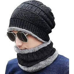 GRABNEST Gym Winter Cap & Muffler for Men & Women| Beanie Cap| 1 Set| (Multicolour) Black Ultra Soft Unisex Woolen Cap Plus Muffler Scarf Set for Men Women Girl Boy - Warm, Snow Proof-picture-18