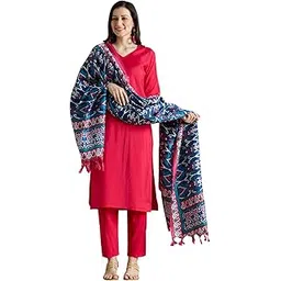 Graceful Rani Pink Plain Kurta Set with Traditional Khadi Silk Dupatta-picture-29