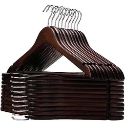 gracious mart Wooden Hangers Dress with Non Slip Pant Bar, Clothes 360 Swivel Hook & Notches . Wooden Shirt Pack of 6 Hangers ForShirt-picture-10