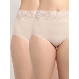 Gracit Beige Cotton Lace Work Panties - Pack Of 2-picture-35