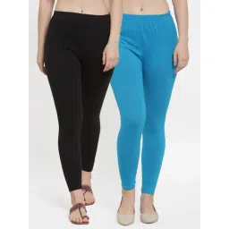 Gracit Black & Blue Mid Rise Leggings - Pack Of 2-picture-31