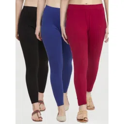 Gracit Black & Blue Mid Rise Leggings - Pack Of 3-picture-34