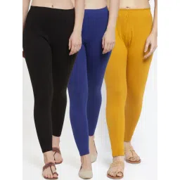 Gracit Black & Blue Mid Rise Leggings - Pack Of 3-picture-39