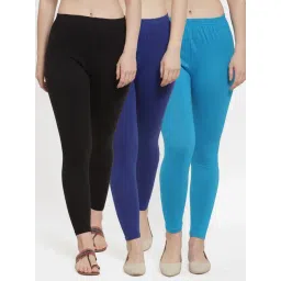 Gracit Black & Blue Mid Rise Leggings - Pack Of 3-picture-10