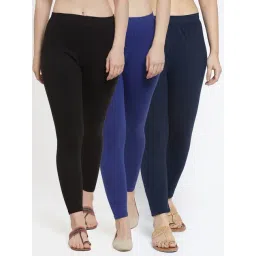Gracit Black & Blue Mid Rise Leggings - Pack Of 3-picture-13
