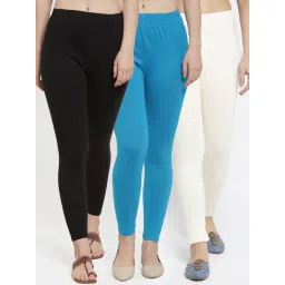 Gracit Black & Blue Mid Rise Leggings - Pack Of 3-picture-19