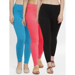Gracit Black & Blue Mid Rise Leggings - Pack Of 3-picture-20