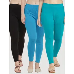 Gracit Black & Blue Mid Rise Leggings - Pack Of 3-picture-21