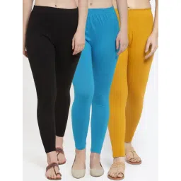 Gracit Black & Blue Mid Rise Leggings - Pack Of 3-picture-22