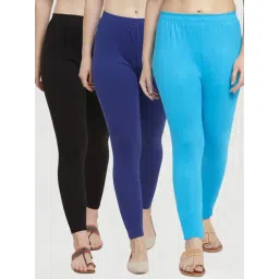 Gracit Black & Blue Mid Rise Leggings - Pack Of 3-picture-28