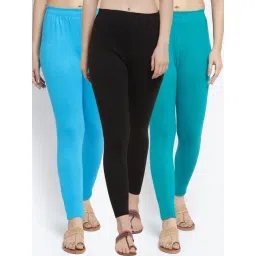Gracit Black & Blue Mid Rise Leggings - Pack Of 3-picture-30
