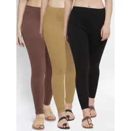 Gracit Black & Brown Mid Rise Leggings - Pack Of 3-picture-22