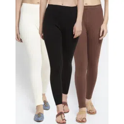 Gracit Black & Brown Mid Rise Leggings - Pack Of 3-picture-36