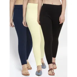 Gracit Black & Navy Mid Rise Leggings - Pack Of 3-picture-14