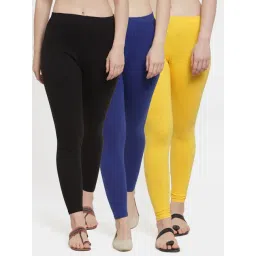 Gracit Black & Yellow Mid Rise Leggings - Pack Of 3-picture-10
