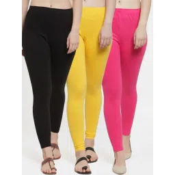 Gracit Black & Yellow Mid Rise Leggings - Pack Of 3-picture-12