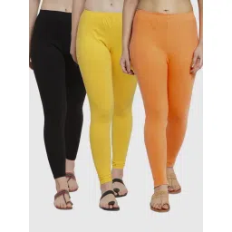Gracit Black & Yellow Mid Rise Leggings - Pack Of 3-picture-13