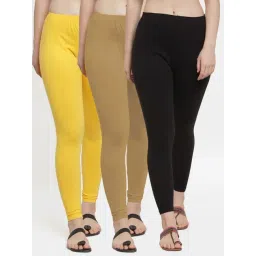 Gracit Black & Yellow Mid Rise Leggings - Pack Of 3-picture-22