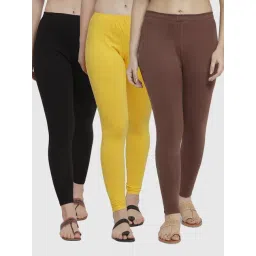 Gracit Black & Yellow Mid Rise Leggings - Pack Of 3-picture-24