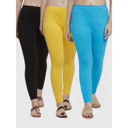 Gracit Black & Yellow Mid Rise Leggings - Pack Of 3-picture-35