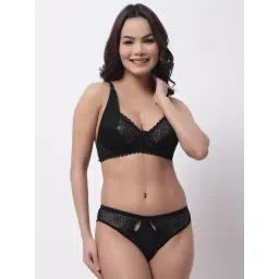 Gracit Black Lace Non-Padded Wireless Bra & Panty Set-picture-21