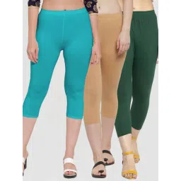 Gracit Blue & Beige Mid Rise Capris - Pack Of 3-picture-10