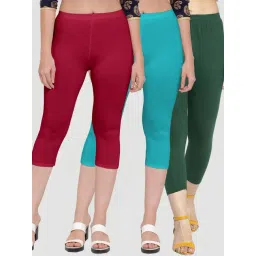 Gracit Maroon & Blue Mid Rise Capris - Pack Of 3-picture-16