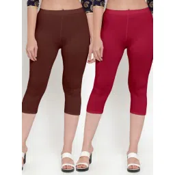 Gracit Maroon & Brown Mid Rise Capris - Pack Of 2-picture-41