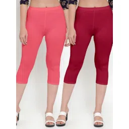 Gracit Maroon & Pink Mid Rise Capris - Pack Of 2-picture-33