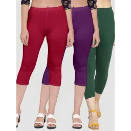 Gracit Maroon & Purple Mid Rise Capris - Pack Of 3-picture-39