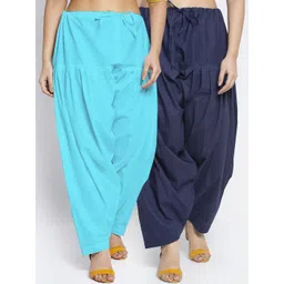 GRACIT Pack of 2 Women Navy Blue & Turquoise Blue Solid Cotton Salwar-picture-11