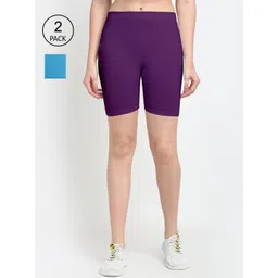 GRACIT Pack Of 2 Women Purple Cycling Sports Shorts-picture-17