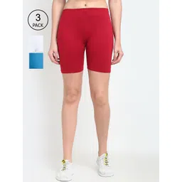 GRACIT Set of 3 Women Red, White & Blue Cycling Sports Cotton Shorts-picture-36