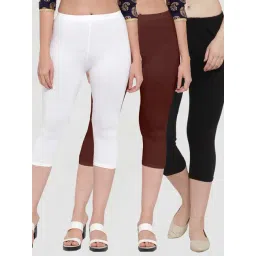 Gracit White & Brown Mid Rise Capris - Pack Of 3-picture-39