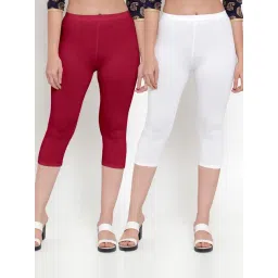 Gracit White & Maroon Mid Rise Capris - Pack Of 2-picture-38