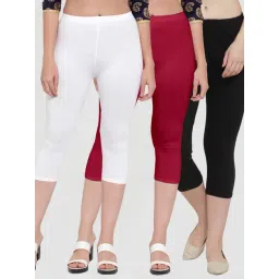 Gracit White & Maroon Mid Rise Capris - Pack Of 3-picture-15