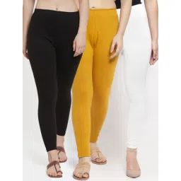 Gracit White & Mustard Mid Rise Leggings - Pack Of 3-picture-14